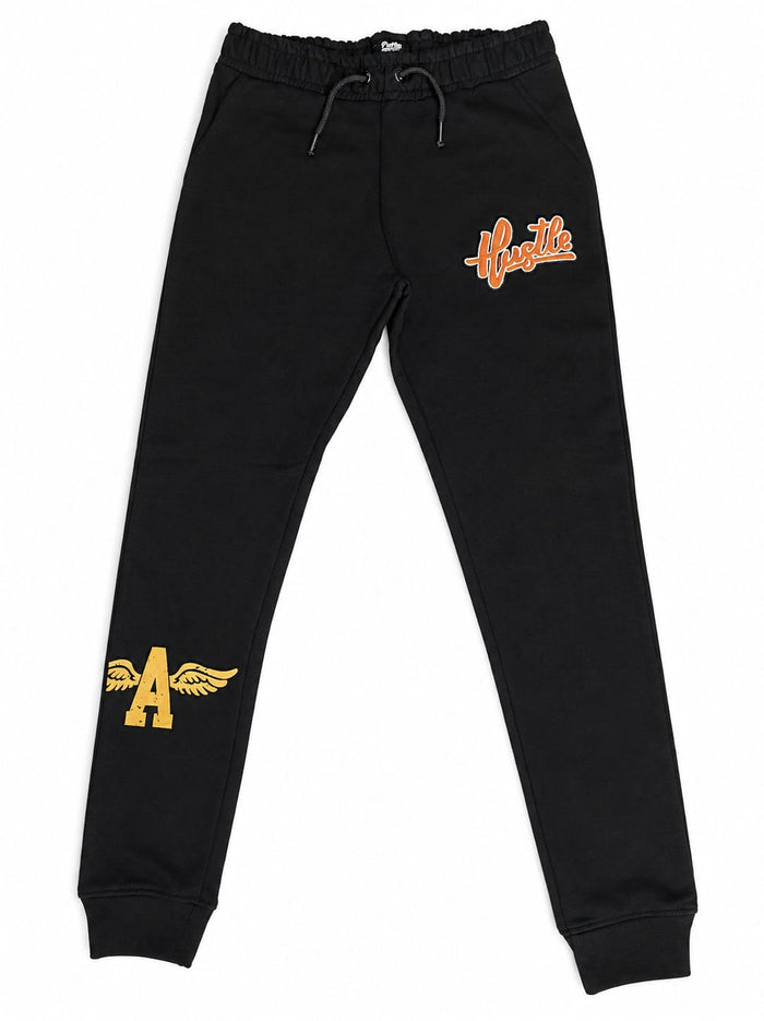 Boys Fleece Jogger Sweatpants - Black Hustle Wings Print