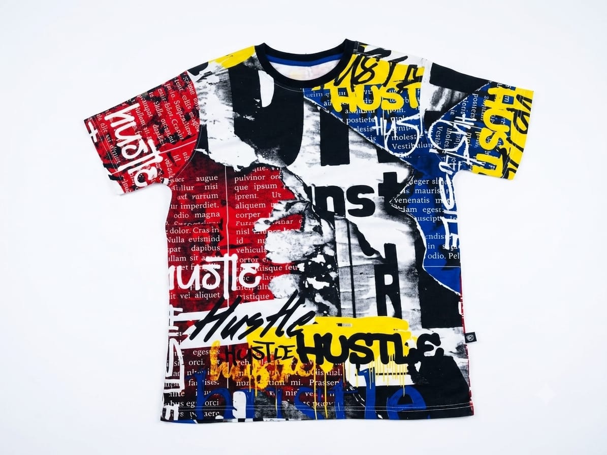 Men's Hustle Graphic Print T-Shirt - Multicolor Streetwear Tee