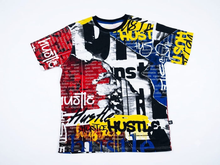 Men's Hustle Graphic Print T-Shirt - Multicolor Streetwear Tee