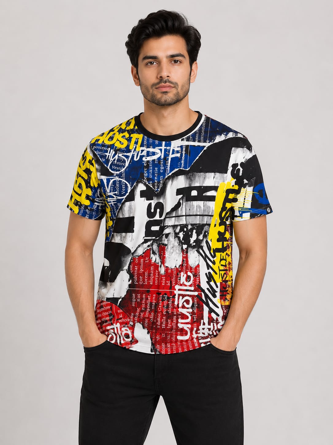 Men's Hustle Graphic Print T-Shirt - Multicolor Streetwear Tee
