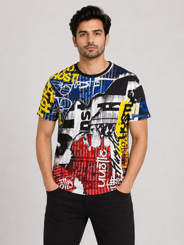 Men's Hustle Graphic Print T-Shirt - Multicolor Streetwear Tee