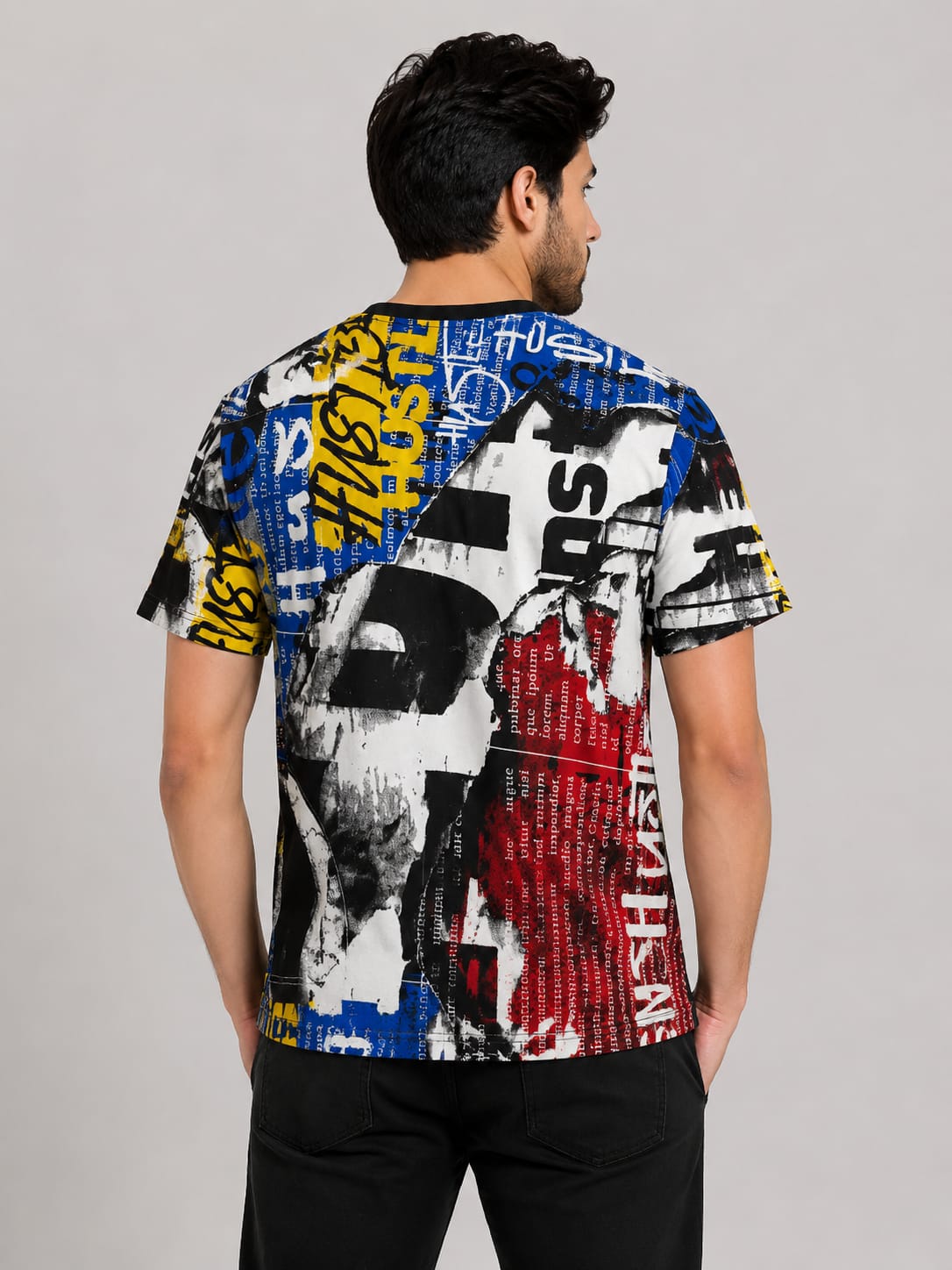 Men's Hustle Graphic Print T-Shirt - Multicolor Streetwear Tee