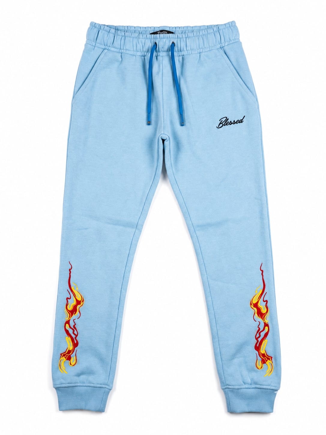 Boys Light Blue Fleece Joggers - Flame Print Sweatpants