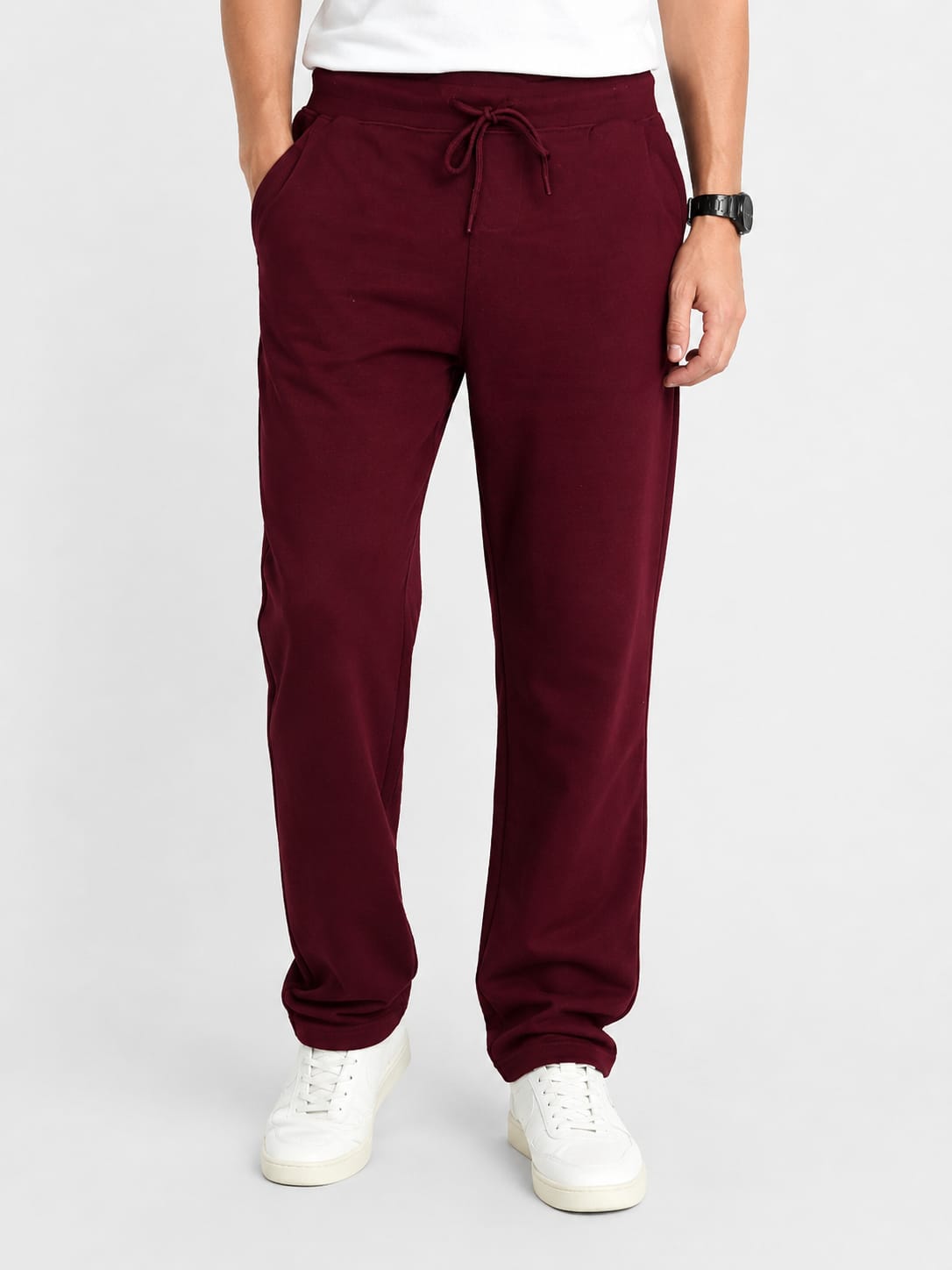 Men's Maroon Fleece Joggers - Soft Sweatpants with Drawstring