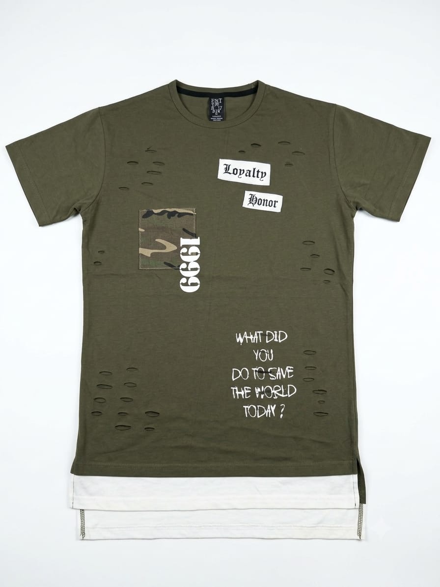 Men's Distressed Ripped Graphic T-Shirt - Loyalty Honor Print