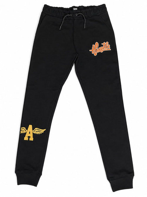 Boys Fleece Jogger Sweatpants - Black Hustle Wings Print