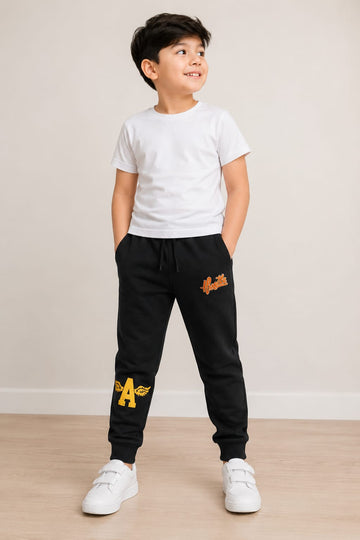 Boys Fleece Jogger Sweatpants - Black Hustle Wings Print