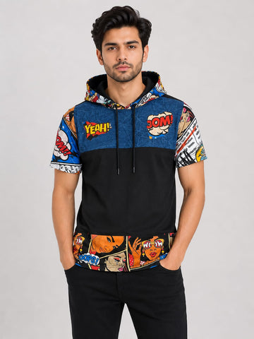 Men's Comic Pop Art Print Short Sleeve Hoodie T-Shirt