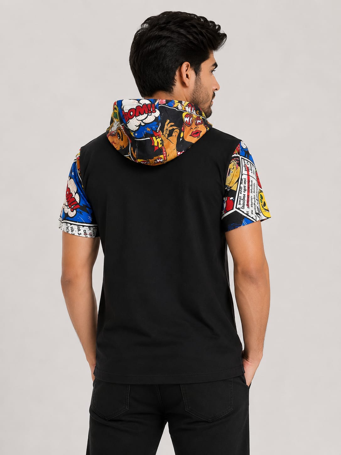 Men's Comic Pop Art Print Short Sleeve Hoodie T-Shirt