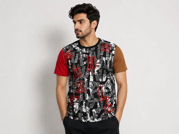 Men's Colorblock Graffiti Print T-Shirt - Streetwear Style Tee