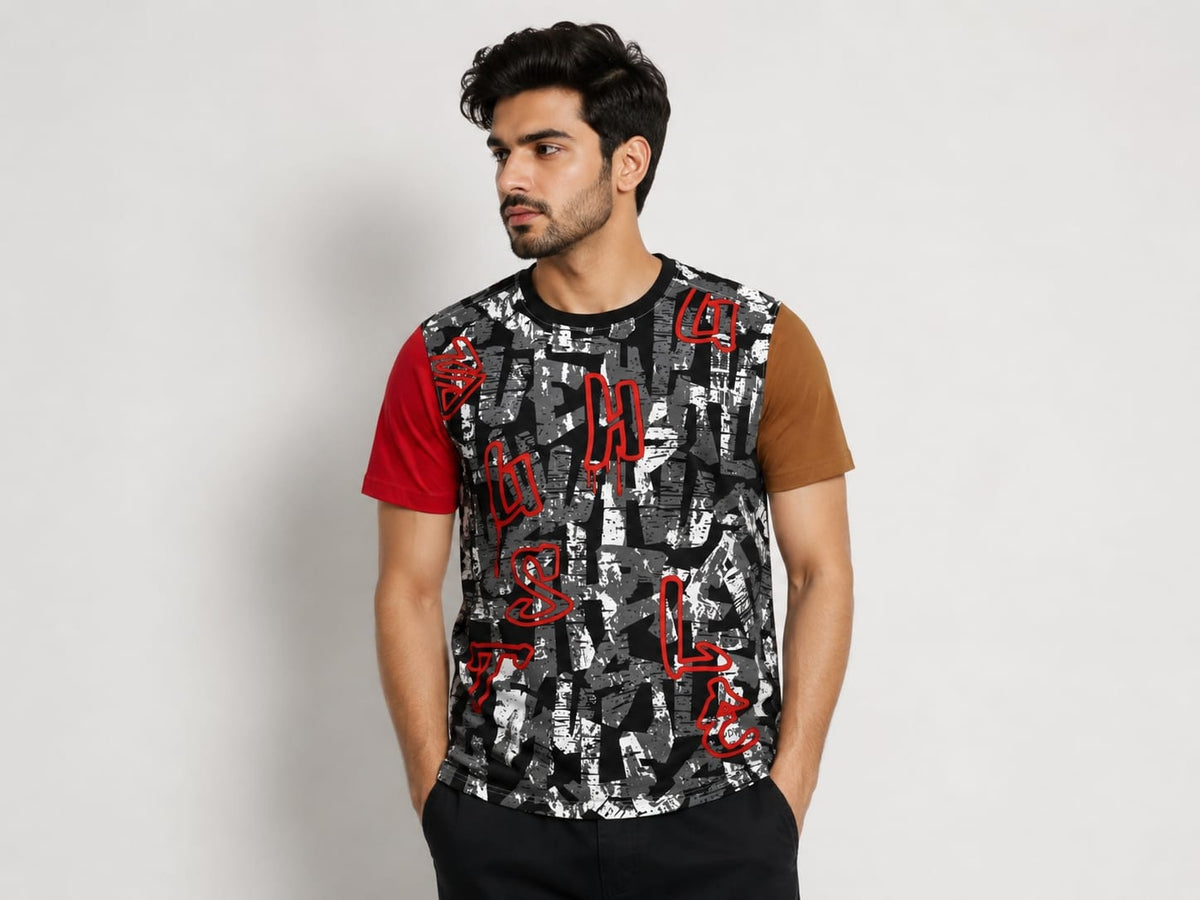 Men's Colorblock Graffiti Print T-Shirt - Streetwear Style Tee