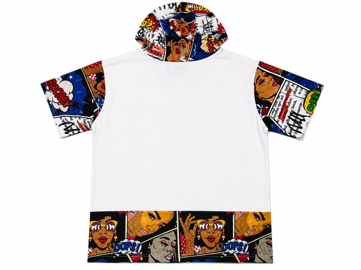 Men's Comic Pop Art Print Short Sleeve Hoodie T-Shirt